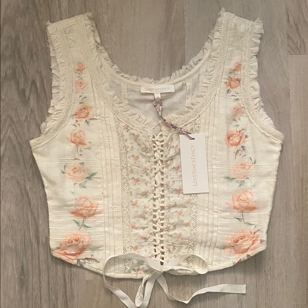 Loveshackfancy Corvelle Bustier Top Hazy Sun size 2 NWT $245